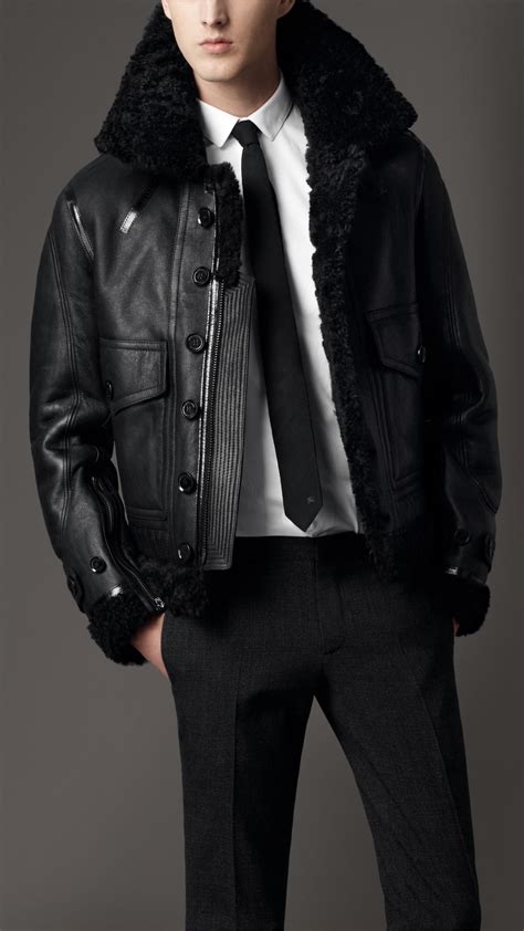 burberry fitted shearling coat|burberry leather jacket men's.